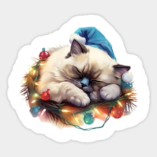 Lazy Birman Cat At Christmas Sticker